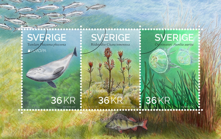 Bild på de tre frimärkena